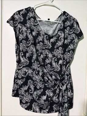 Simplicity Black and White Paisley Wrap-Style Blouse